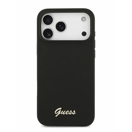 Guess для iPhone 17 Pro Max чехол Liquid silicone Gold metal logo & Camera Hard Black (MagSafe)