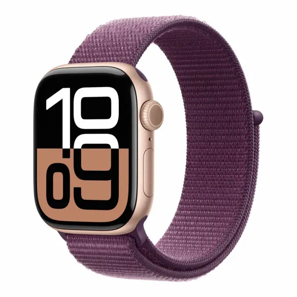 Apple Watch Series 10 46mm Aluminum Rose Gold Case Plum Sport Loop