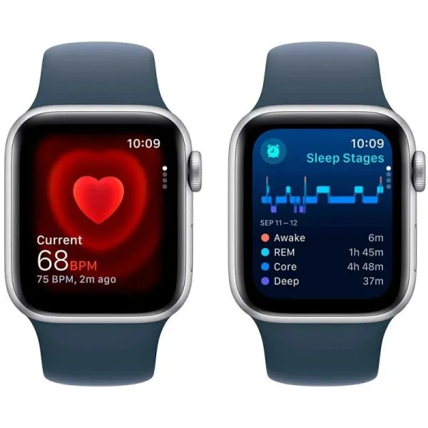 Apple Watch Series SE 2023 40mm Silver Aluminum Case with Storm Blue Sport Band